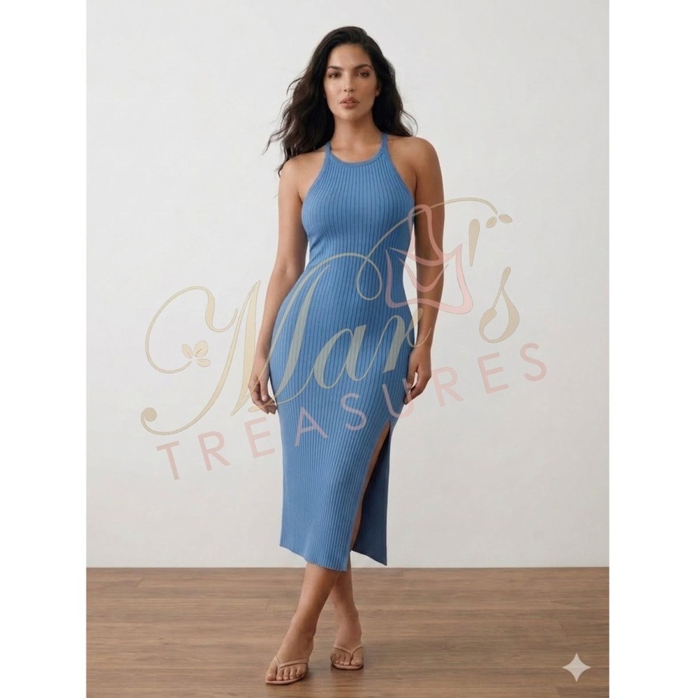Reformation Jael Rib Sleeveless Maxi Dress Blue Sz Small